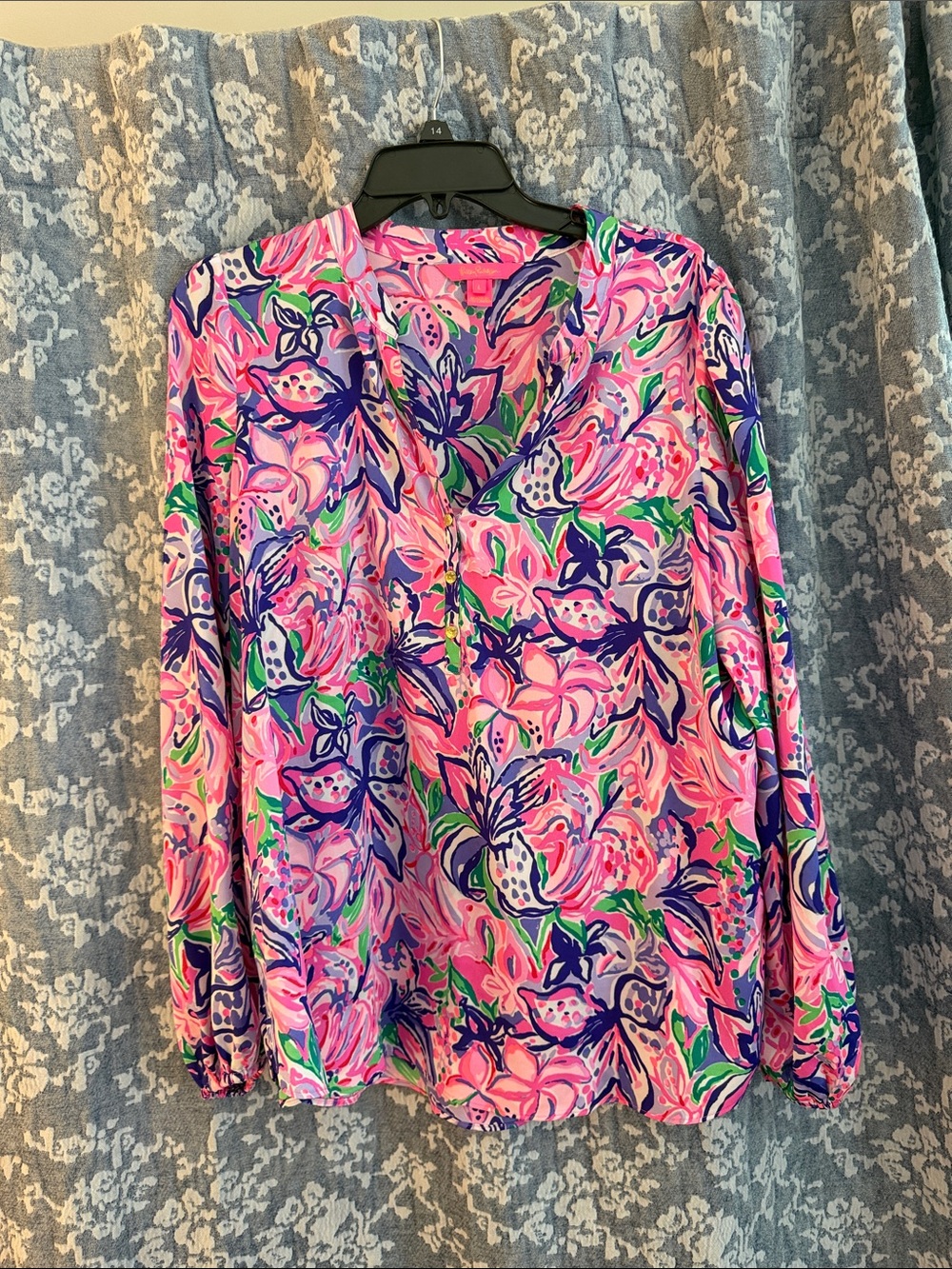 Lilly Pulitzer Pink Tropical Floral V-Neck Blouse